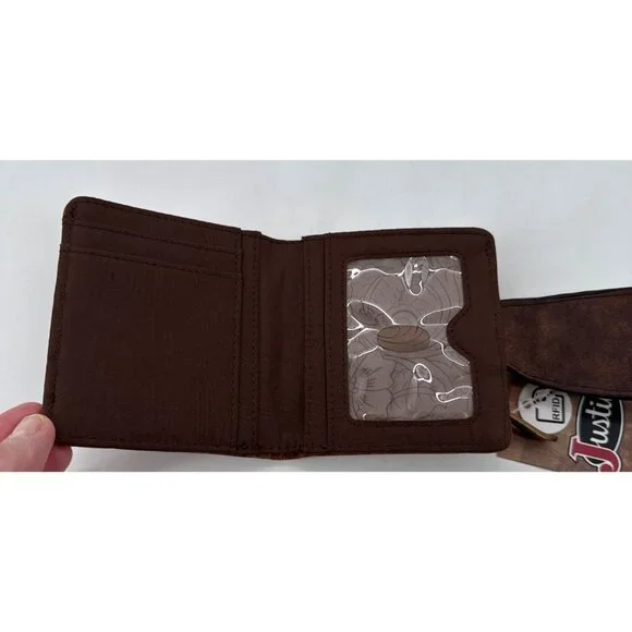 Justin Womens Wallet Bifold Metal Braided Vegan Leather Brown Western New - Picture 5 of 9